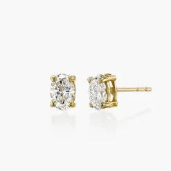 Oval Diamond Stud Earrings 0.6 CT - 14k Solid Gold