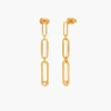 Paper Clip Drop Stud Earrings with Cubic Zirconia - Gold Vermeil