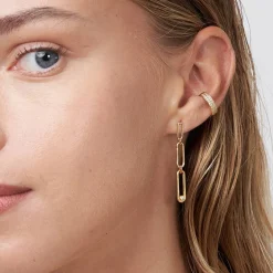 Paper Clip Drop Stud Earrings with Cubic Zirconia - Gold Vermeil