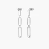 Paper Clip Drop Stud Earrings with Cubic Zirconia - Silver