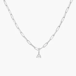 Petite Paperclip Necklace with Diamond - Silver