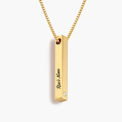 Pillar Bar Necklace with Diamond - 18k Gold Vermeil