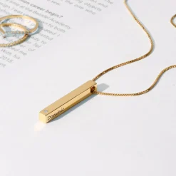 Pillar Bar Necklace with Diamond - 18k Gold Vermeil
