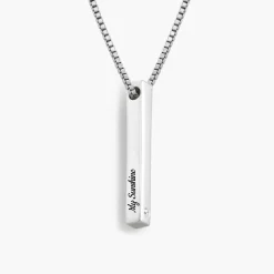 Pillar Bar Necklace with Diamond - Silver