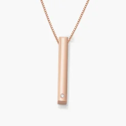 Pillar Bar Necklace with Diamond - Rose Gold Plated