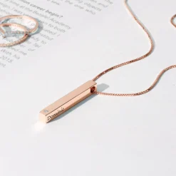 Pillar Bar Necklace with Diamond - Rose Gold Plated