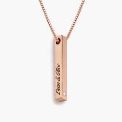 Pillar Bar Necklace with Diamond - Rose Gold Vermeil
