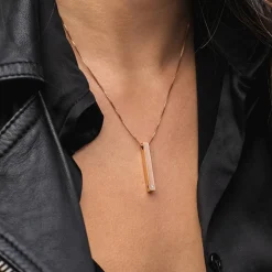 Pillar Bar Necklace with Diamond - Rose Gold Vermeil