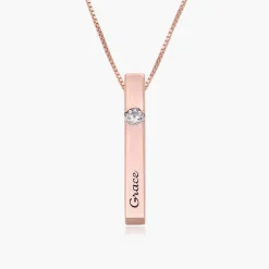 Pillar Bar Necklace With 0.25ct Diamond - Rose Vermeil