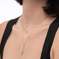 Pillar Bar Necklace with Diamond - 14k Solid Gold