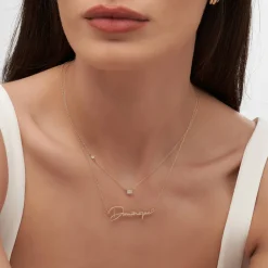 Princess Multi-Diamond Necklace with 0.3 ct Custom Diamond - 14k Solid Gold