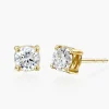 Round Diamond Stud Earrings 2 CT - 14k Yellow Solid Gold