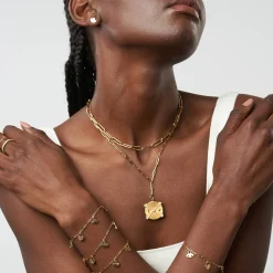 Shining Tyra Initial Medallion Necklace with Diamond - Gold Vermeil