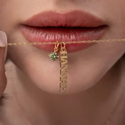 Singapore Chain Name Necklace With 0.3 Ct Fancy Diamond - 14k Solid Gold