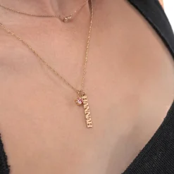 Singapore Chain Name Necklace With 0.3 Ct Fancy Diamond - 14k Solid Gold