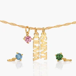 Singapore Chain Name Necklace With 0.3 Ct Fancy Diamond - Gold Vermeil