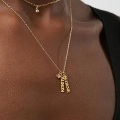 Singapore Chain Name Necklace With 0.2 Ct Heart Shaped Diamond - 14k Solid Gold