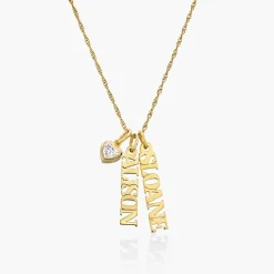 Singapore Chain Name Necklace With 0.2 Ct Heart Shaped Diamond - 14k Solid Gold