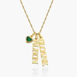 Singapore Chain Name Necklace With Heart Shaped Gemstone - 14k Solid Gold