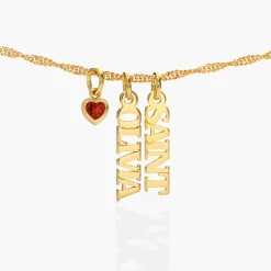 Singapore Chain Name Necklace With Heart Shaped Gemstone - 14k Solid Gold