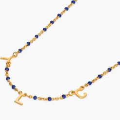 Soltale Royal Blue Inez Initial Necklace - Gold Vermeil
