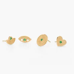 Spiritual Stud Earrings set with Cubic Zirconia - Gold Vermeil