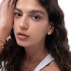 Spiritual Stud Earrings set with Cubic Zirconia - Gold Vermeil