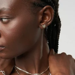 Spiritual Stud Earrings set with Diamonds - Silver