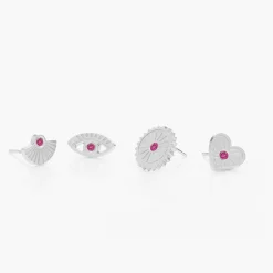 Spiritual Stud Earrings set with Cubic Zirconia - Silver