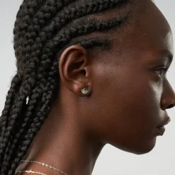 Spiritual Stud Earrings set with Cubic Zirconia - Silver