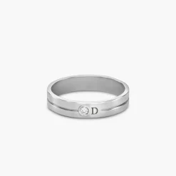 Stackable Engraved Soul Band Ring with Diamonds- Silver