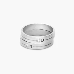 Stackable Engraved Soul Band Ring with Diamonds- Silver