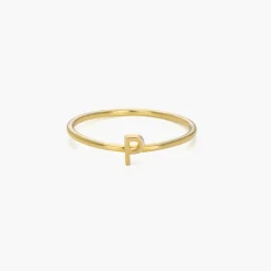 Stackable Inez Initial Ring - 14K Solid Gold