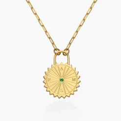 Sun Compass Initials Necklace with Cubic Zirconia - Gold Vermeil