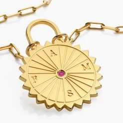Sun Compass Initials Necklace with Cubic Zirconia - Gold Vermeil