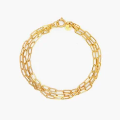 Three Layer Paper Clip Chain Bracelet - Gold Vermeil
