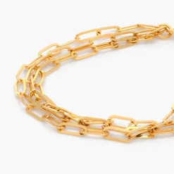 Three Layer Paper Clip Chain Bracelet - Gold Vermeil