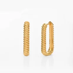 Twisted Rectangle Hoop Earrings - Gold Vermeil