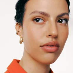 Twisted Rectangle Hoop Earrings - Gold Vermeil