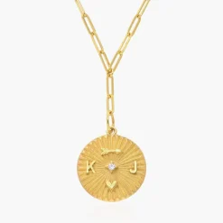 Tyra Initial Medallion Necklace with Diamond - Gold Vermeil