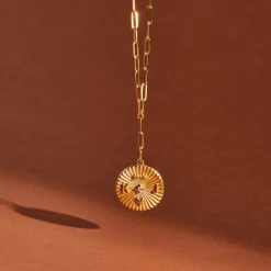 Tyra Initial Medallion Necklace with Diamond - Gold Vermeil