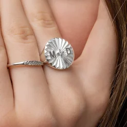 Tyra Initial Medallion Ring with Diamond- Silver