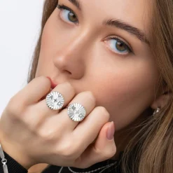 Tyra Initial Medallion Ring with Diamond- Silver