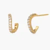 Wave Hoop Stud Earrings with Cubic Zirconia - Gold Vermeil