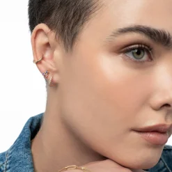 Wave Hoop Stud Earrings with Cubic Zirconia - Gold Vermeil