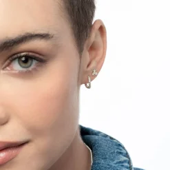 Wave Hoop Stud Earrings with Cubic Zirconia- Silver