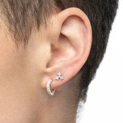 Wave Hoop Stud Earrings with Cubic Zirconia- Silver