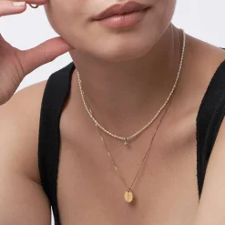 Willow Disc Initial Necklace with Diamond - Gold Vermeil