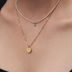 Willow Disc Initial Necklace with Diamond - Gold Vermeil