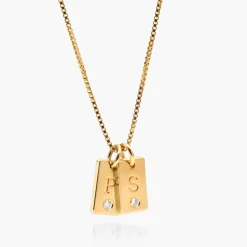 Willow Tag Initial Necklace with Diamond - Gold Vermeil